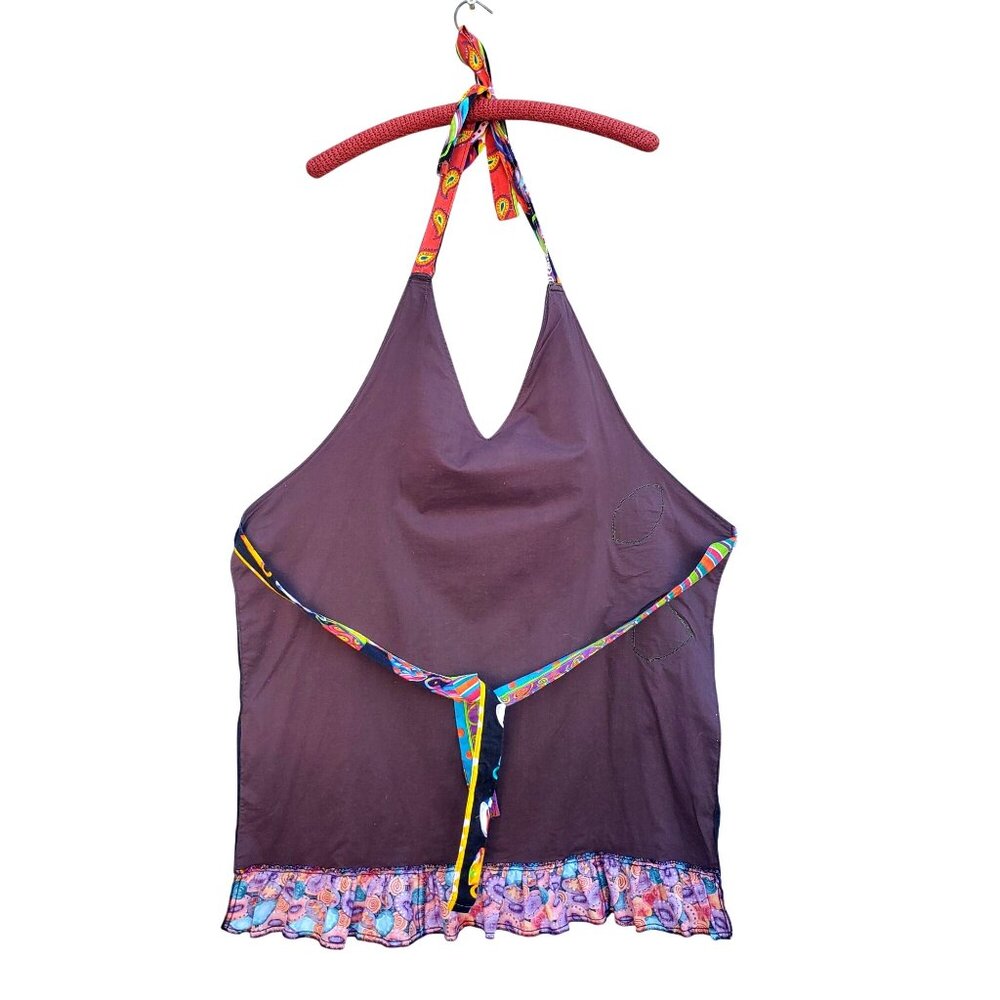 Frida Kahlo Bib Apron Colorful Handmade Black Cotton Plus Size XL Pockets - Picture 7 of 12